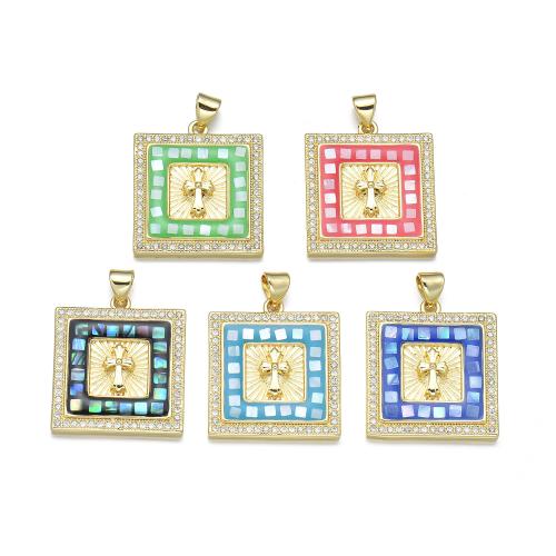 Cubique Pendentif en laiton zircon pavent, avec coquille, Placage, DIY & pavé de micro zircon & émail, plus de couleurs à choisir, Vendu par PC