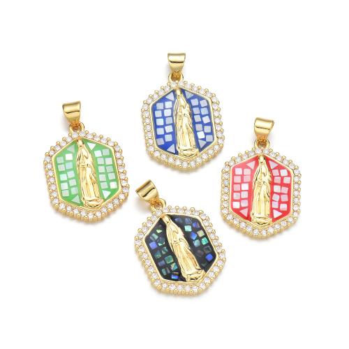 Cubic Zirconia Micro Pave Brass Pendant, with Shell, plated, DIY & micro pave cubic zirconia & enamel, more colors for choice, Sold By PC