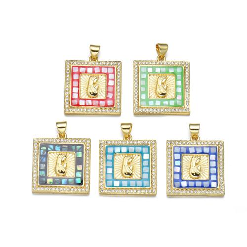 Cubique Pendentif en laiton zircon pavent, avec coquille, Placage, DIY & pavé de micro zircon & émail, plus de couleurs à choisir, Vendu par PC