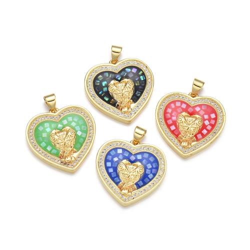 Cubic Zirconia Micro Pave Brass Pendant, with Shell, Heart, plated, DIY & micro pave cubic zirconia & enamel, more colors for choice, Sold By PC