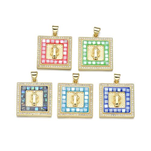 Cubique Pendentif en laiton zircon pavent, avec coquille, Placage, DIY & pavé de micro zircon & émail, plus de couleurs à choisir, Vendu par PC