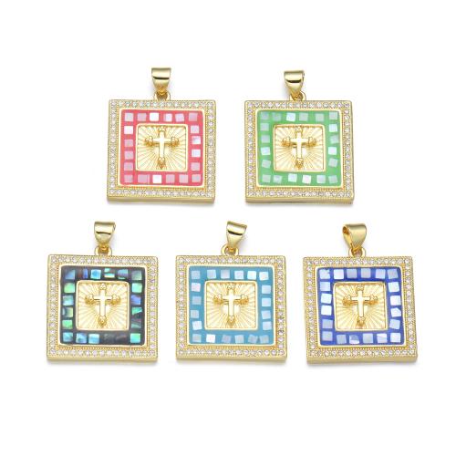 Cubique Pendentif en laiton zircon pavent, avec coquille, Placage, DIY & pavé de micro zircon & émail, plus de couleurs à choisir, Vendu par PC