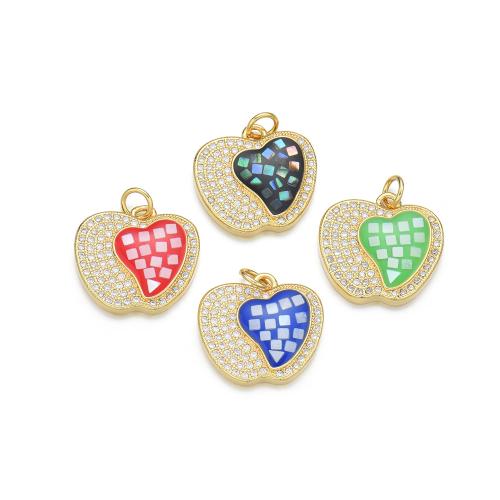 Cubic Zirconia Micro Pave Brass Pendant with Shell Apple plated DIY & micro pave cubic zirconia & enamel Sold By PC