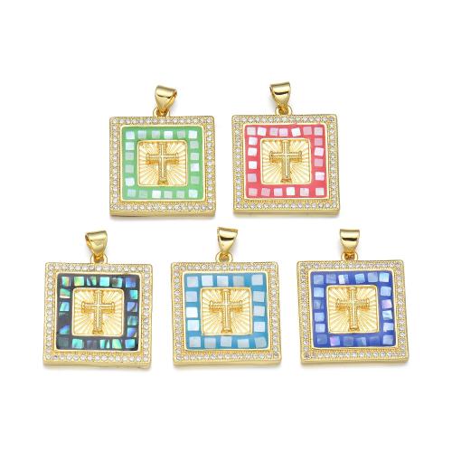 Cubique Pendentif en laiton zircon pavent, avec coquille, Placage, DIY & pavé de micro zircon & émail, plus de couleurs à choisir, Vendu par PC