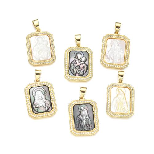 Cubique Pendentif en laiton zircon pavent, avec coquille noire & coquille jaune & coquille blanche, Placage, DIY & pavé de micro zircon, plus de couleurs à choisir, Vendu par PC