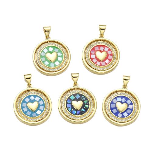 Cubic Zirconia Micro Pave Brass Pendant, with Shell, plated, DIY & micro pave cubic zirconia & enamel, more colors for choice, Sold By PC