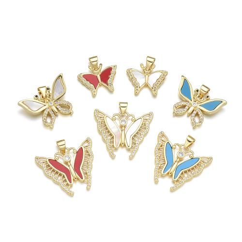 Cubic Zirconia Micro Pave Brass Pendant, with turquoise & Shell, Butterfly, plated, DIY & different styles for choice & micro pave cubic zirconia, more colors for choice, Sold By PC