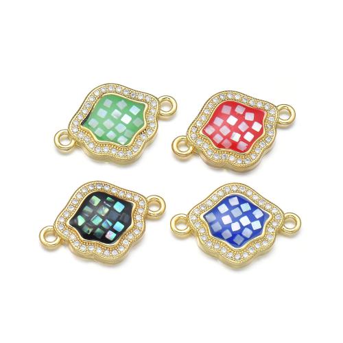 Cubic Zirconia Micro Pave Brass Connector with Shell plated DIY & micro pave cubic zirconia & enamel Sold By PC