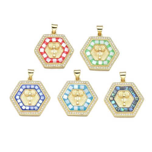 Cubic Zirconia Micro Pave Brass Pendant, with Shell, plated, DIY & micro pave cubic zirconia & enamel, more colors for choice, Sold By PC