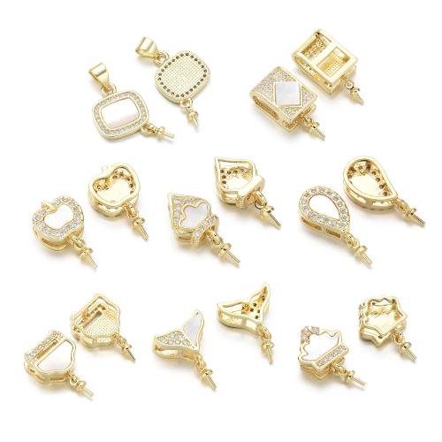 Ottone Peg Bail, with conchiglia, placcato, DIY & stili diversi per la scelta & Micro spianare cubic zirconia, oro, Venduto da PC