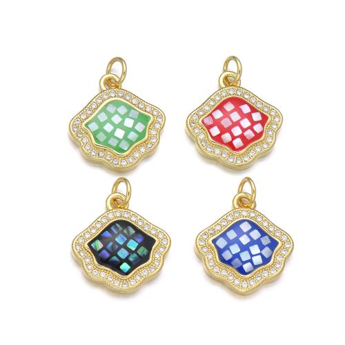 Cubic Zirconia Micro Pave Brass Pendant with Shell plated DIY & micro pave cubic zirconia & enamel Sold By PC