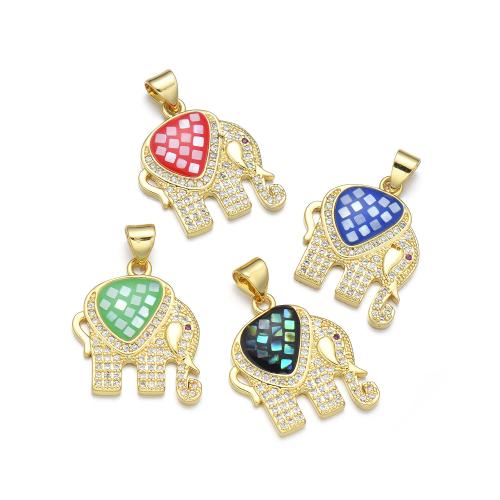 Cubic Zirconia Micro Pave Brass Pendant, with Shell, Elephant, plated, DIY & micro pave cubic zirconia & enamel, more colors for choice, Sold By PC