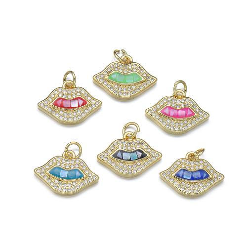 Cubique Pendentif en laiton zircon pavent, avec coquille, lèvre, Placage, DIY & pavé de micro zircon & émail, plus de couleurs à choisir, Vendu par PC