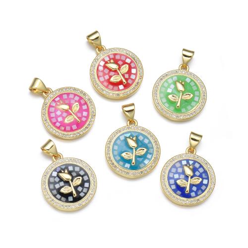 Cubic Zirconia Micro Pave Brass Pendant, with Shell, Lip, plated, DIY & micro pave cubic zirconia & enamel, more colors for choice, Sold By PC