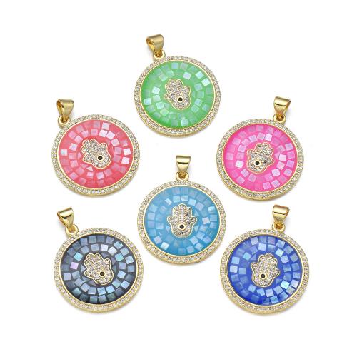 Cubic Zirconia Micro Pave Brass Pendant with Shell plated DIY & micro pave cubic zirconia & enamel Sold By PC