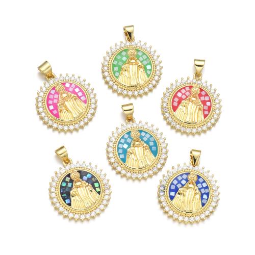 Cubic Zirconia Micro Pave Brass Pendant, with Shell, plated, DIY & micro pave cubic zirconia & enamel, more colors for choice, Sold By PC