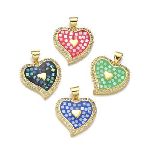 Cubic Zirconia Micro Pave Brass Pendant, with Shell, Heart, plated, DIY & micro pave cubic zirconia & enamel, more colors for choice, Sold By PC