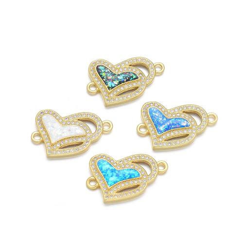 Cubic Zirconia Micro Pave Brass Connector, with Opal, Heart, plated, DIY & micro pave cubic zirconia, more colors for choice, Sold By PC