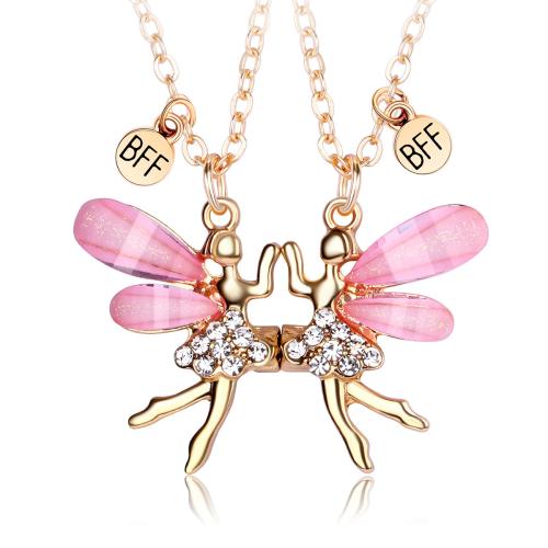 Zinc Alloy Jewelry Necklace with Resin 2 pieces & for woman & with rhinestone golden Sold By Set