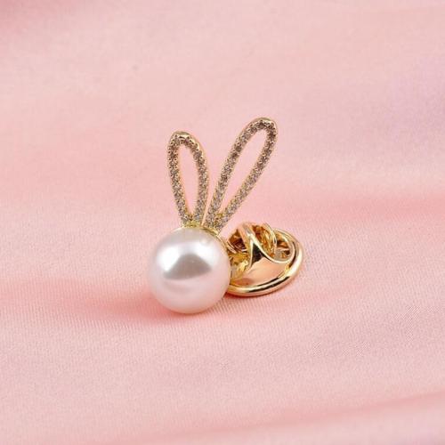 Zinc Alloy Brocher, med Plastic Pearl, forgyldt, for kvinde & med rhinestone, gylden, Solgt af PC