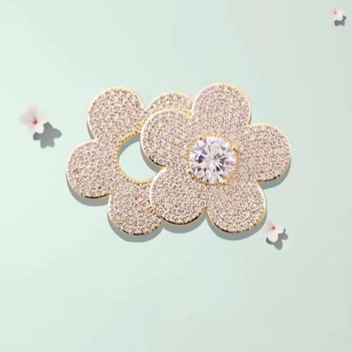 Broches en alliage de zinc, Placage, pour femme & avec strass, doré, 30x40mm, Vendu par PC