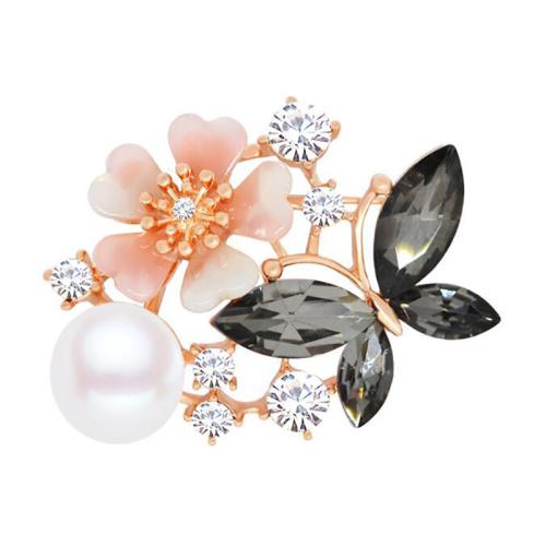 Zinc Alloy Brooches with Resin & Plastic Pearl for woman & with rhinestone Sold By PC