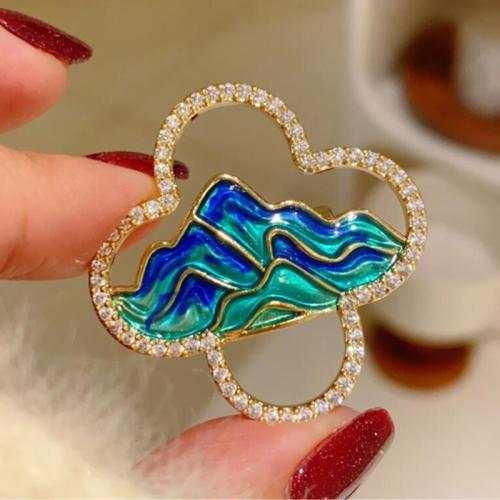 Tibetan Style Brooches, plated, for woman & enamel & with rhinestone, golden, The diameter is about 3.3cm, Sold By PC