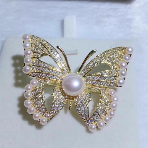 Tibetan Style Brooches, with Plastic Pearl, plated, for woman & with rhinestone, more colors for choice, 46x38mm, Sold By PC