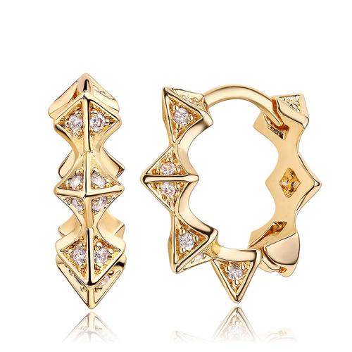 Brass Huggie Hoop Earring, Geometrical Pattern, gold color plated, micro pave cubic zirconia & for woman, 18x16mm, Sold By Pair