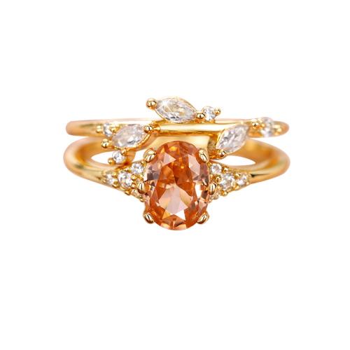 metal anillo, chapado en color dorado, diverso tamaño para la opción & micro arcilla de zirconia cúbica & para mujer, tamaño:6-10, Vendido por UD