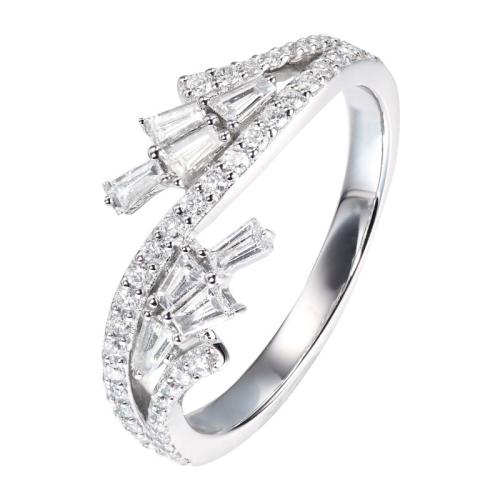 metal anillo, Patrón Geométrico, chapado en platina real, diverso tamaño para la opción & micro arcilla de zirconia cúbica & para mujer, tamaño:6-10, Vendido por UD