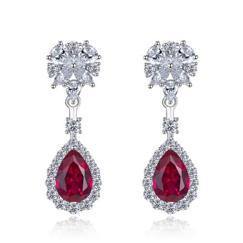 Brass Drop Earring Teardrop platinum plated micro pave cubic zirconia & for woman Sold By Pair