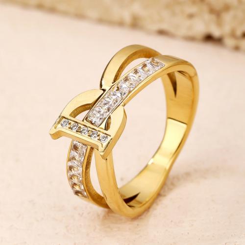 Titanium Steel Finger Ring fashion jewelry & micro pave cubic zirconia & for woman Sold By PC