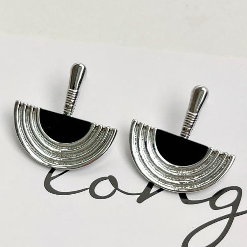 Boucle d'oreille dormeuse en alliage de zinc, avec agate noire, bijoux de mode & pour femme, argent, 26mm, Vendu par paire