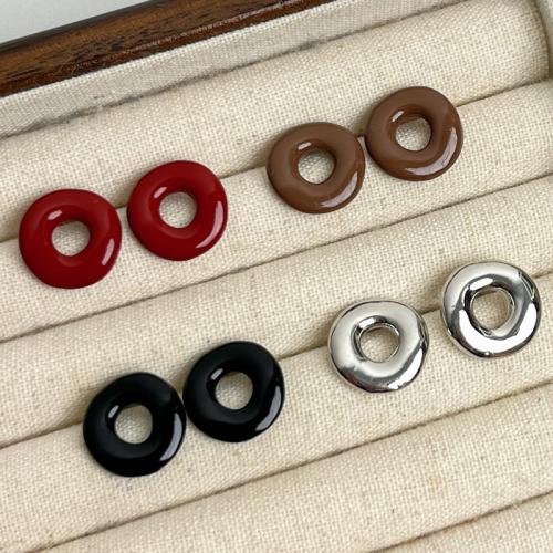 Tibetan Style Stud Earring, fashion jewelry & for woman & enamel, more colors for choice, diameter 15mm, Sold By Pair