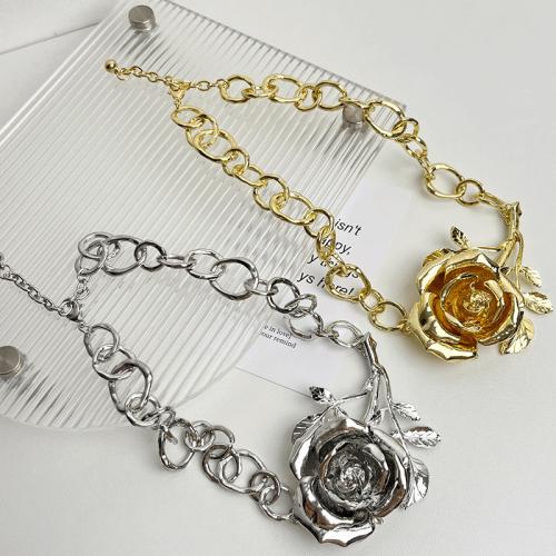 Collier de bijoux en alliage de zinc, avec 5cm chaînes de rallonge, Rose, bijoux de mode & pour femme, plus de couleurs à choisir, Vendu par Environ 40 cm brin