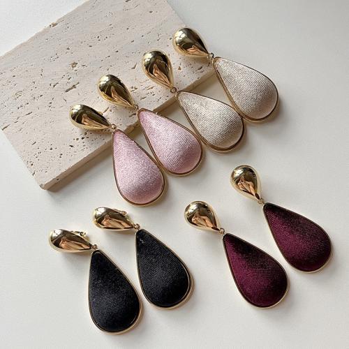 Tibetan Style Drop Earrings, with Velveteen, Teardrop, fashion jewelry & for woman, more colors for choice, 90x35mm, Sold By Pair