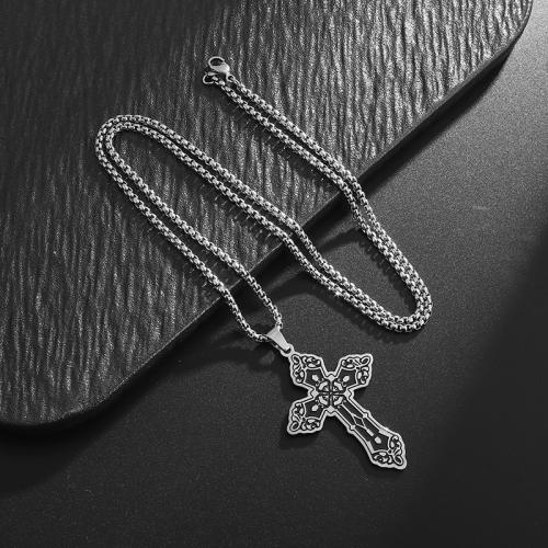 Stainless Steel Jewelry Necklace, 304 Stainless Steel, Cross, fashion jewelry & Unisex, original color, 30x52mm, Length:Approx 60 cm, Sold By PC