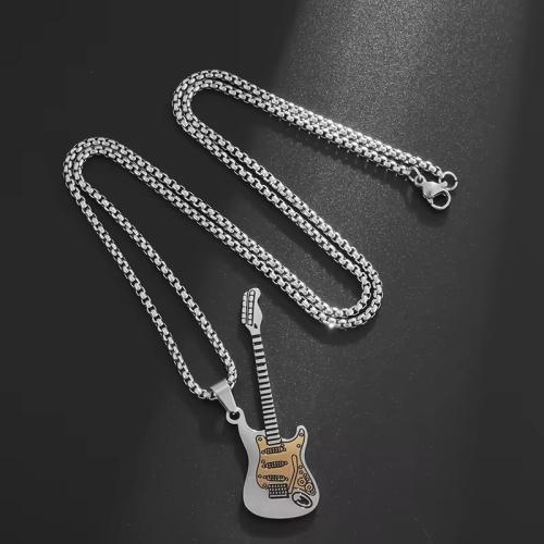 Stainless Steel Jewelry Necklace, 304 Stainless Steel, Guitar, fashion jewelry & Unisex, 35x55mm, Length:Approx 60 cm, Sold By PC