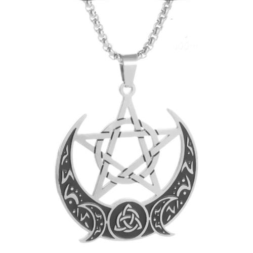 Stainless Steel Jewelry Necklace, 304 Stainless Steel, Moon and Star, fashion jewelry & Unisex, original color, 45x35mm, Length:Approx 60 cm, Sold By PC