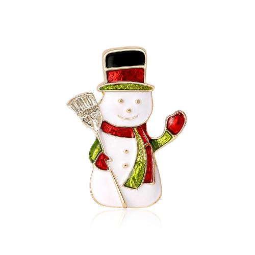 Christmas Brooches, Tibetan Style, Snowman, gold color plated, Christmas Design & for woman & enamel, nickel, lead & cadmium free, 26x35mm, Sold By PC