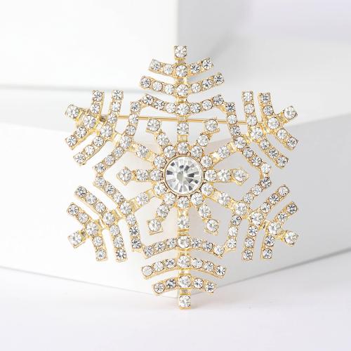 Christmas Brooches, Tibetan Style, Snowflake, plated, Christmas Design & for woman & with rhinestone, more colors for choice, nickel, lead & cadmium free, 44x50mm, Sold By PC