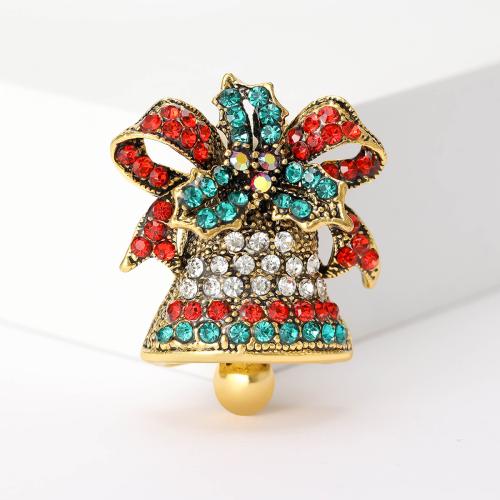 Christmas Brooches, Tibetan Style, Christmas Bell, gold color plated, Christmas Design & for woman & enamel & with rhinestone, nickel, lead & cadmium free, 31x39mm, Sold By PC