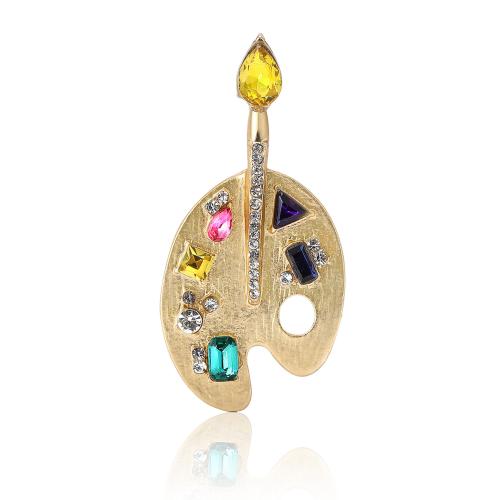 Tibetan Style Brooches, gold color plated, Unisex & with rhinestone, nickel, lead & cadmium free, 26x52mm, Sold By PC