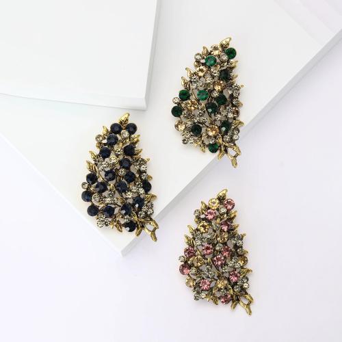 Tibetan Style Brooches, Leaf, gold color plated, for woman & with rhinestone, more colors for choice, nickel, lead & cadmium free, 41x70mm, Sold By PC