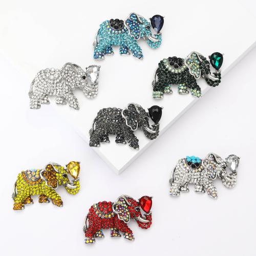 Broches de liga de zinco, Elefante, cromado de cor prateada, unissex & com strass, Mais cores pare escolha, níquel, chumbo e cádmio livre, 87x35mm, vendido por PC