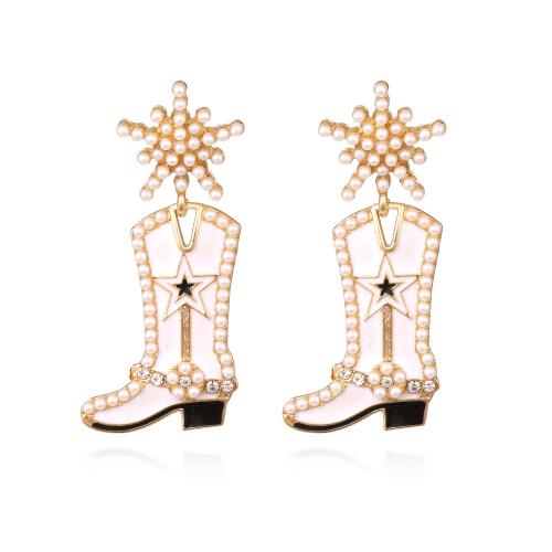 Tibetan Style Drop Earrings, with Plastic Pearl, Shoes, plated, for woman & enamel & with rhinestone, more colors for choice, nickel, lead & cadmium free, 23x24mm, Sold By Pair