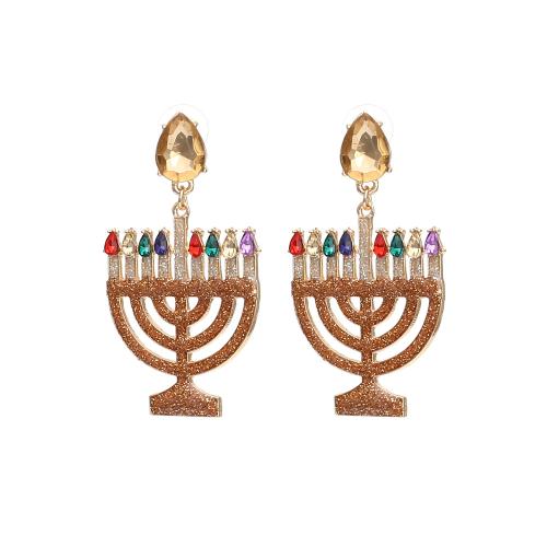 Tibetan Style Drop Earrings, gold color plated, fashion jewelry & for woman & enamel & with rhinestone, nickel, lead & cadmium free, 33x62mm, Sold By Pair