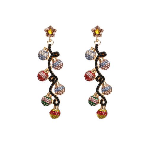 Boucles d'oreilles en alliage de zinc, Placage de couleur d'or, bijoux de mode & pour femme & avec strass, multicolore, protéger l'environnement, sans nickel, plomb et cadmium, 20x70mm, Vendu par paire