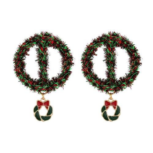 Pendientes de Navidad, aleación de zinc, con Resplandecer, chapado en color dorado, Diseño de Navidad & Joyería & para mujer & esmalte, libre de níquel, plomo & cadmio, 60x40mm, Vendido por Par